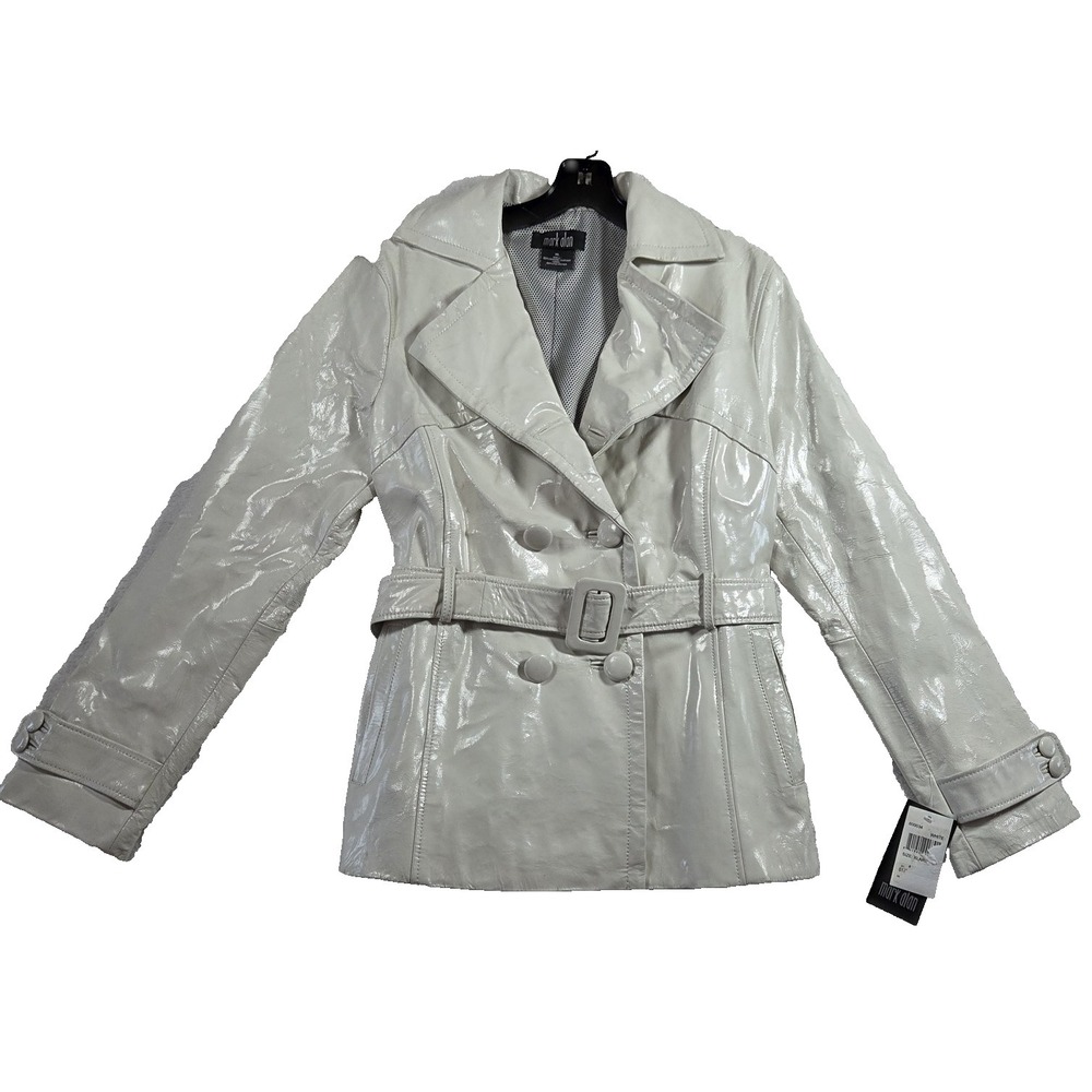 Mark Alan Women's 100% Leather White Jacket Belted Coat Size XL Lined